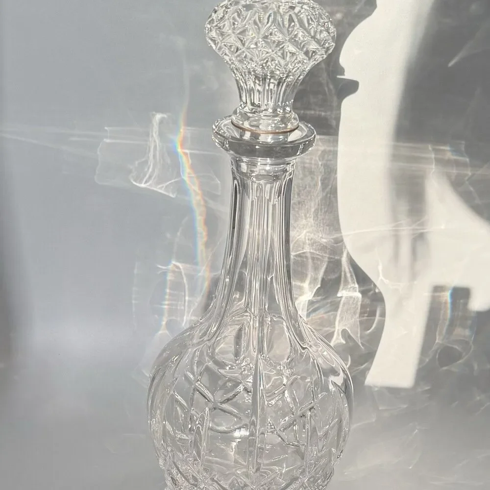 Vintage Cut Crystal Decanter w/ Stopper 11.5” Tall Diamond Pattern Barware